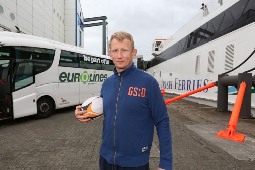Leinster rugby captain and Irish international Leo Cullen lined out for Bus Éireann’s Eurolines to announce their continued collaboration with Irish Ferries in providing daily coach services from Dublin to London and Leeds