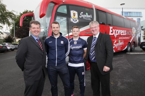 Brian Connolly, Regional Manager Galway with Galway Hurlers David Collins & Andy Smith and Supermac's Pat McDonagh