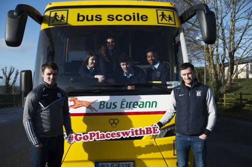 St Brigid’s College in Loughrea TY students Megan Molloy, Denise Alvers with Filipe Viera and Samuel Ukaj and teachers Johnny Coen, and David Burke promote Bus Éireann’s ‘Go Places’ competition for Transition Year Students. The competition invites TY students to share their memories of their journey to school. Deadline for entries is March 16. For more information see www.goplaceswithbe.ie