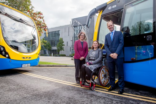 Student & commuter Vicky Matthew launch our new accessible Route 480 service with NTA CEO, Anne Graham & Bus Éireann Chief Customer Officer, Allen Parker