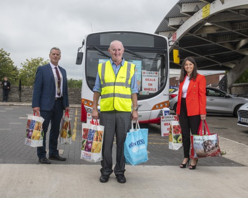 Pictured are Sean Farrell, President Dundalk Chamber of Commerce, John Hennessy, Chairman of Dundalk Social Service Council/Meals on Wheels and Joanne Duffy, Services Manager for Bus Éireann, Dundalk