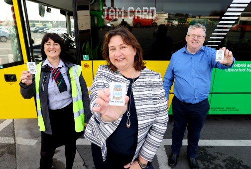 Anne Rabbitte TD, Minister of State with responsibility for Disability with Ciarán Delaney, NOW Group Ambassador and Bus Éireann driver Rhonda Byrne