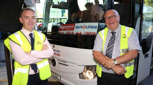 Regional Manager and driver in front of Eurolines Coach